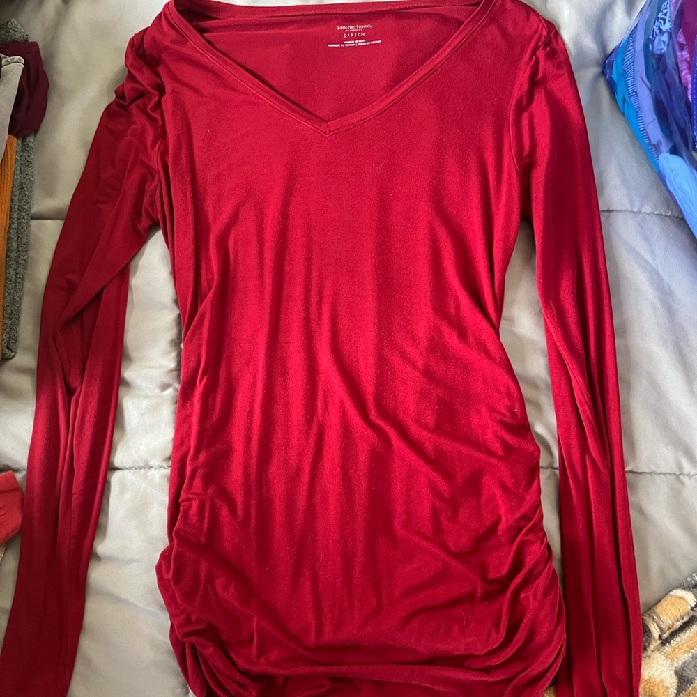 Motherhood side pinched pink/red long sleeve shirt. Size small